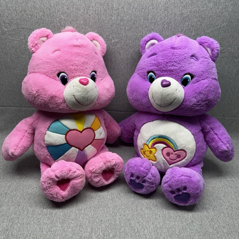 Lot Of 2 Care Bear 2015 19in Plush Friendship Bears Purple Pink Stuffed Animal